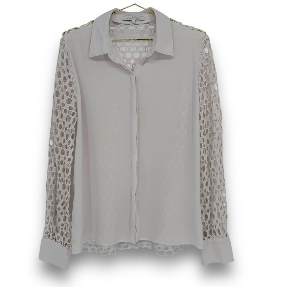 Alexis White Guipure Lace Embroidered Button Up Shirt, Size M Coquette Bridal